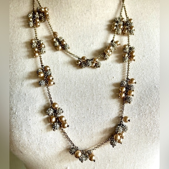 Necklace Crystal and Bead Clusters Two Strand Ribbon Tie - Picture 5 of 13